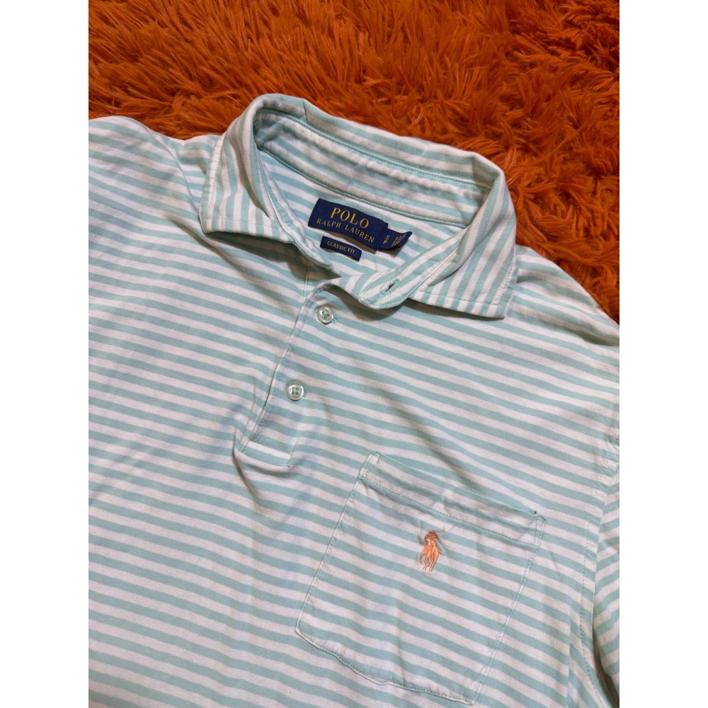 Polo Ralph Lauren Mens Classic Fit Striped Pocket Polo Shirt Mint Green Small